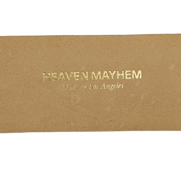 Heaven Mayhem Black Leather Belt Gold Bar Buckle Size Medium - Picture 4 of 8